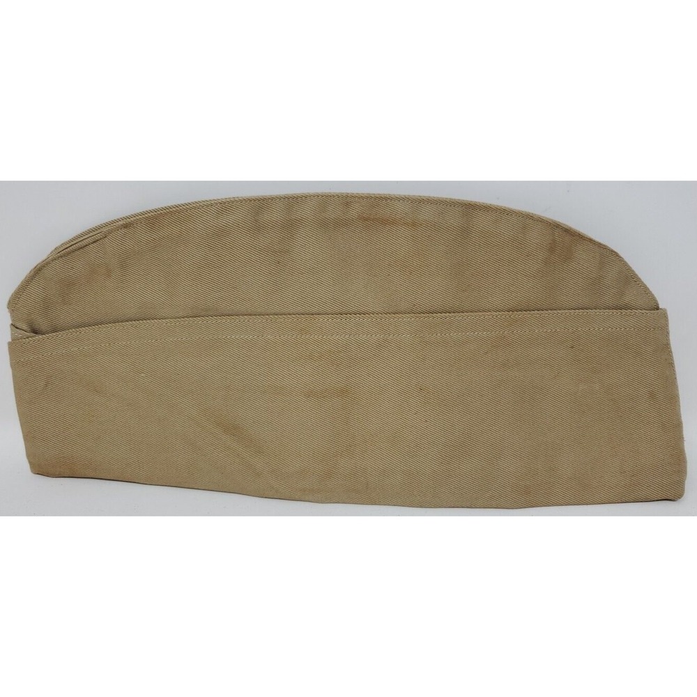 March 1942 WWII Vintage US ARMY GARRISON CAP KHAKI TAN OVERSEAS HAT Size 6-3/4